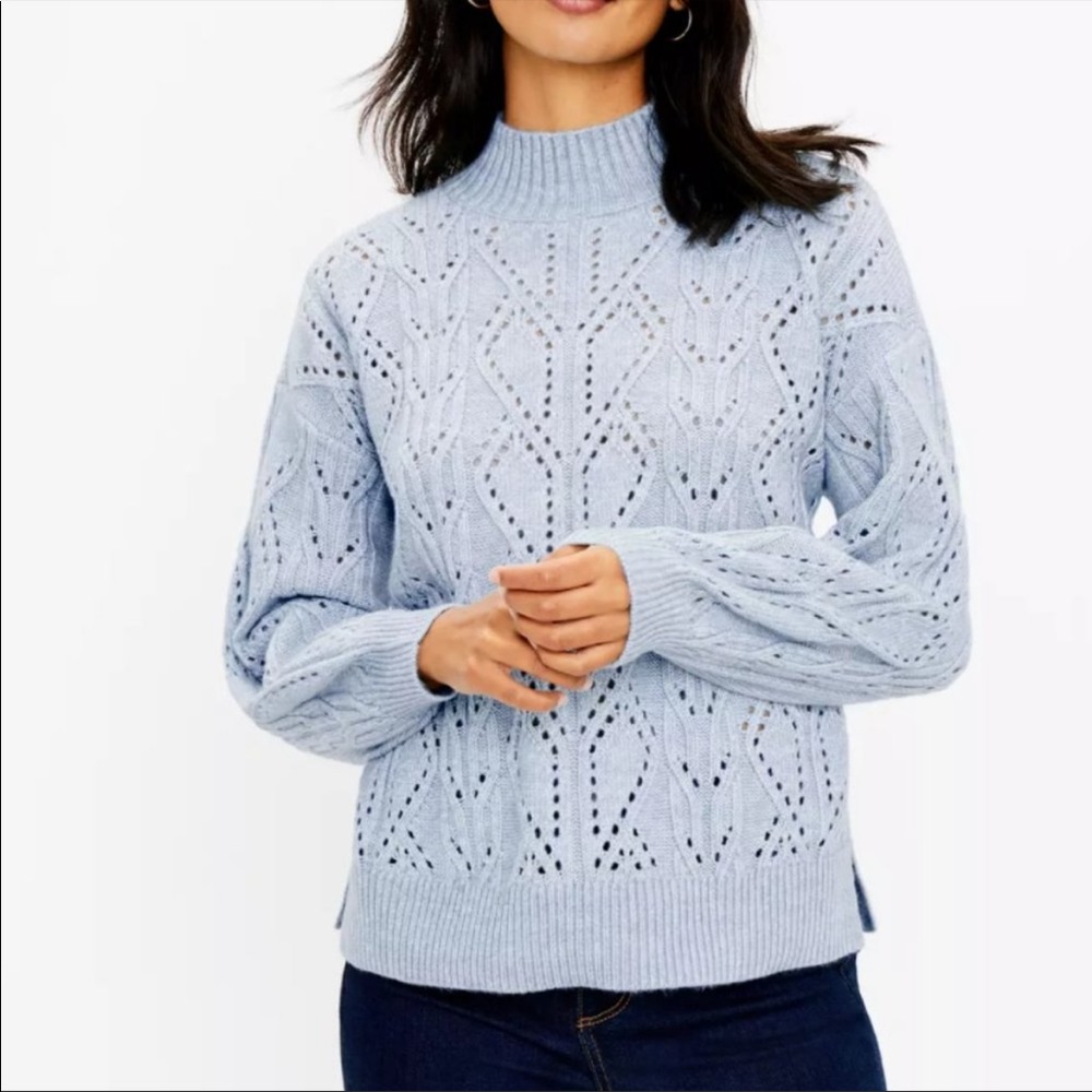 Loft mock neck eyelet sweater